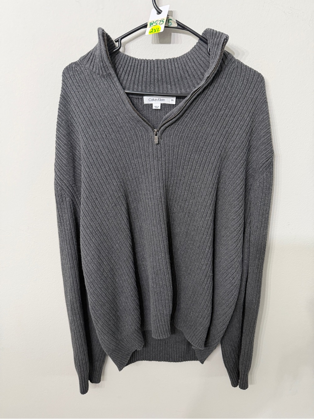 Women’s Calvin Klein Gray Ribbed Quarter Zip Sweater Size 2XL